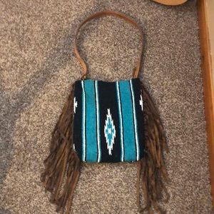 Teal and Black Saddle Blanket Fringe Purse